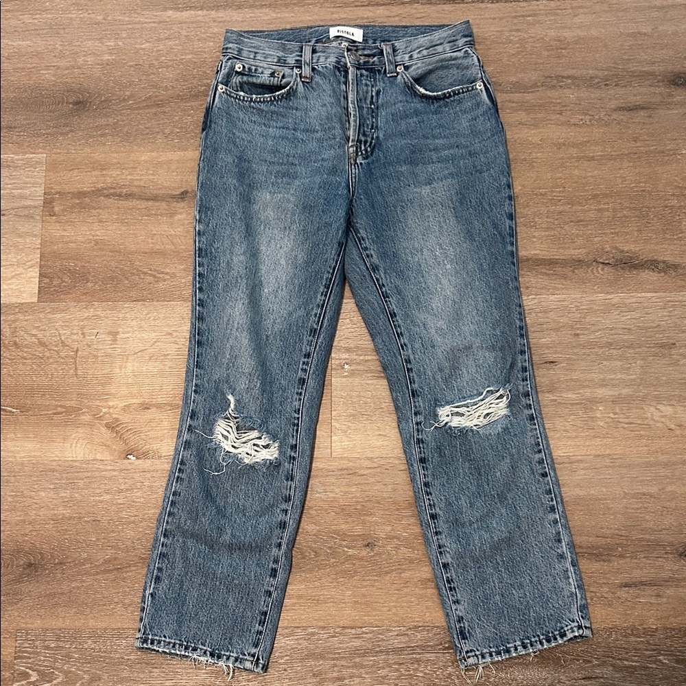 Pistola “Charlie” High Rise Classic Straight Jeans with Distressed Details
